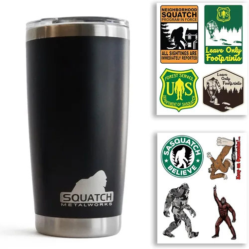 Black Bigfoot/Sasquatch - Vaso de acero inoxidable de 20 onzas, reutilizable, aislado, con tapa, perfecto para bebidas frías y calientes sobre la