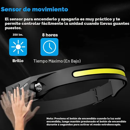 Miniatura 4 de Linterna LED para faros delanteros recargable, paquete de 2 faros delanteros de 230° de haz ancho con sensor de movimiento, lámpara frontal ligera e