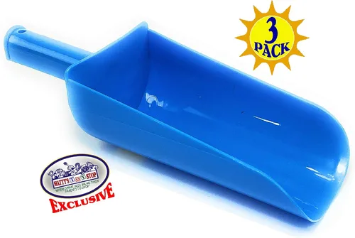 Miniatura 6 de Matty's Toy Stop Paquete de 3 palas de plástico con mango corto para arena y playa (amarillo, azul y verde) para niños de 9 pulgadas