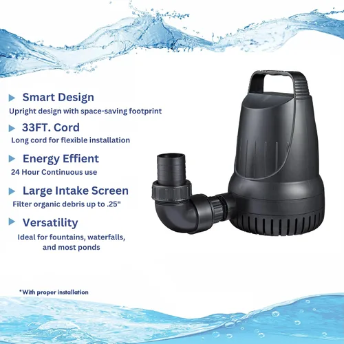 Miniatura 3 de HALF OFF PONDS Manta 3,300 GPH Bomba sumergible en cascada – Bomba magnética para estanque con cable de 30 pies – Eficiencia energética, segura