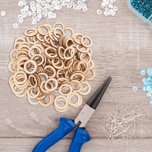 Miniatura 6 de TEHAUX Chips circulares de madera hueca natural, 200 unidades, discos de madera planos redondos de 1.18 pulgadas, pintables y aptos para pegar