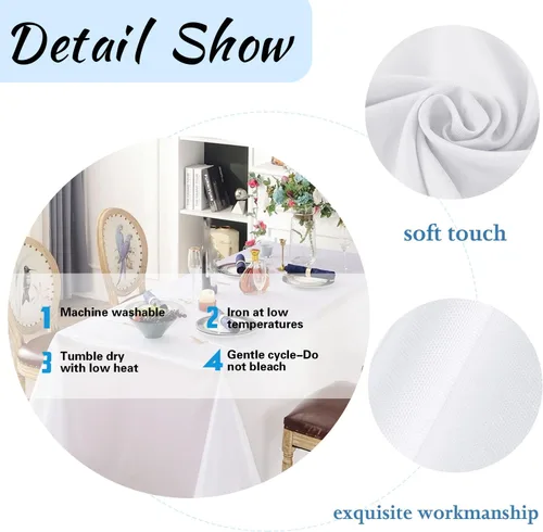 Miniatura 4 de FINDYOU - Paquete de 6 manteles blancos rectangulares de 60 x 84 pulgadas para mesas rectangulares de 6 pies. Manteles de poliéster lavables