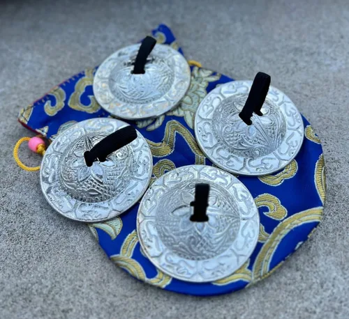 Miniatura 4 de 2 pares OM Pro Latón Dedos Platillos Zills Belly Dancing Free Bolsa de seda (verde)