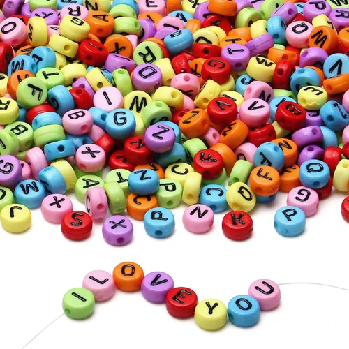 Miniatura 10 de LAIDANLA - 1500 cuentas de letras acrílicas del alfabeto doradas, cuentas redondas blancas de 7×4mm para hacer joyas, pulseras, collares, llaveros