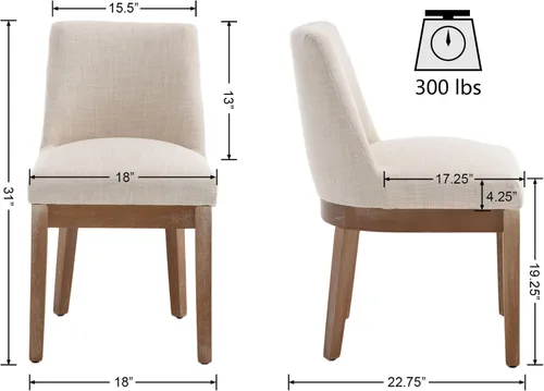 Miniatura 4 de VESCASA Sillas de comedor tapizadas de 18 pulgadas de ancho con respaldo acolchado de 13 pulgadas de alto, sillas de comedor de granja con patas