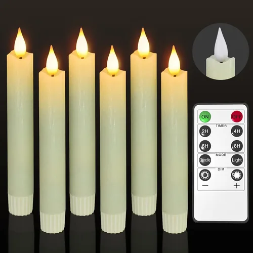 Miniatura 11 de PChero - Velas cónicas sin llama con temporizador remoto, paquete de 3 portavelas de corteza de abedul con cera real que funcionan con pilas, velas