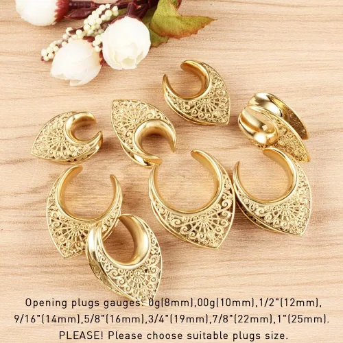 Miniatura 5 de LADEMAYH 2Pcs Ear Plugs Gauges for Women, Elegant Saddle 0g-25mm Gauges for Ears, Surgical Stainless Steel Ear Tunnels Gauge Earrings Body Jewelry