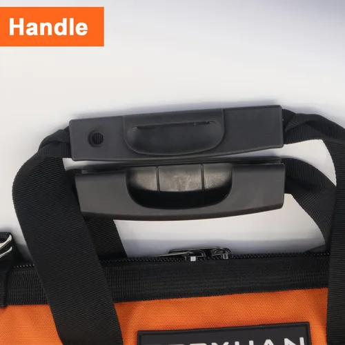 Miniatura 6 de Bolsa de herramientas resistente de 16 pulgadas, base de plástico moldeada, tela Oxford 900D impermeable, organizador de herramientas de boca ancha