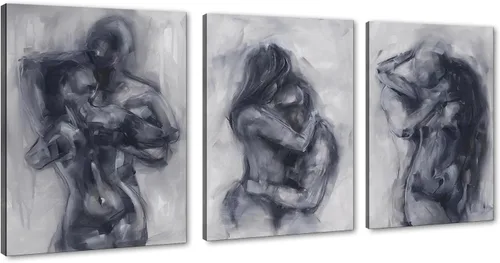 Miniatura 89 de Novatique 3 piezas de arte de pared sexy en blanco y negro para parejas desnudas, decoración de pared abstracta de amor para mujeres y hombres, arte