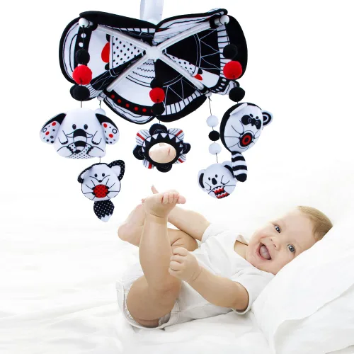 Miniatura 7 de Móvil para cuna de bebé, móvil con espejo, juguete de alto contraste en blanco y negro, recién nacidos, niños y niñas, juguetes giratorios