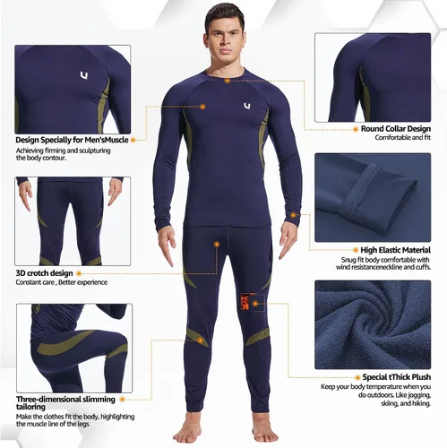 Miniatura 4 de UNIQUEBELLA Men's Thermal Underwear Sets Top & Long Johns Fleece Sweat Quick Drying Thermo Base Layer