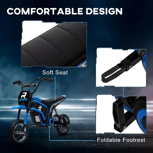 Miniatura 9 de Aosom Bicicleta Eléctrica de Tierra con Acelerador de Puño Giratorio, 24V 350W Motocicleta Eléctrica Todoterreno, Hasta 15 MPH con Freno, Bocina Azul