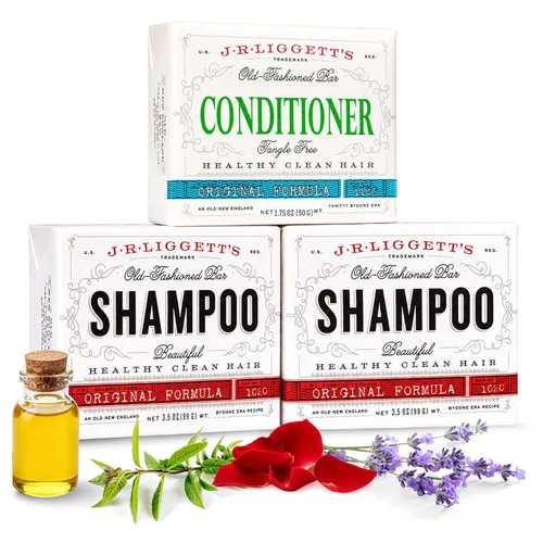 J.R.LIGGETT'S - Barra de champú y acondicionador de fórmula original, paquete de 3, totalmente natural, juego de cuidado sólido para el cabello a