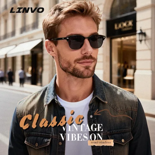 Miniatura 2 de LINVO Gafas de sol polarizadas sin montura para hombres y mujeres, lentes de sol clásicos retro con medio marco para conducir, protección UV Un