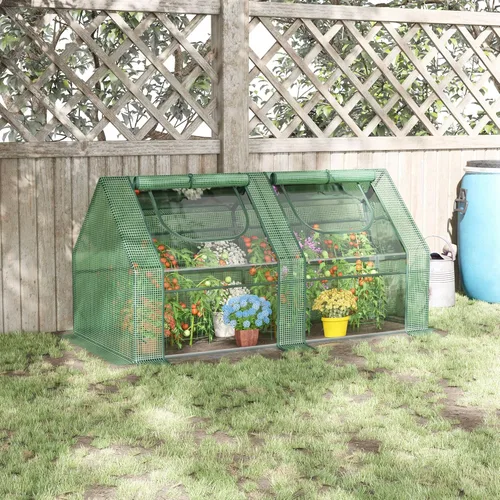 Miniatura 2 de Outsunny Invernadero portátil de 6' x 3' x 3', invernadero de jardín con 2 cubiertas de PE/plástico, marco de acero y 2 ventanas enrollables, verde