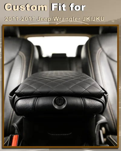 Miniatura 7 de Reposabrazos para consola central de Jeep Wrangler con almohadillas y bolsillos organizadores, protector de reposabrazos de cuero sintético negro