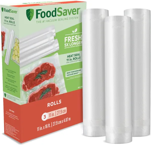 Miniatura 8 de FoodSaver Bolsas selladoras al vacío de ajuste personalizado, almacenamiento hermético de alimentos y rollos Sous Vide, sin BPA, 11 x 16 pies