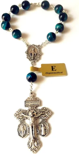 Miniatura 2 de elegantmedical Hecho a mano de pavo real bule ojo de tigre cuentas de jade rosario de coche oración católica una década rosario pulsera de pardón