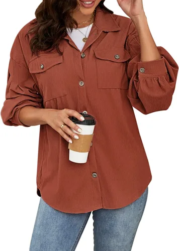 Miniatura 4 de Plus Size Corduroy Jacket for Women Casual Long Sleeve Button Down Shacket Jacket