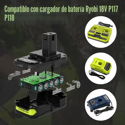 Miniatura 5 de Enermall Paquete de 2 baterías de repuesto P102 de 3600 mAh para Ryobi de 18 V Plus compatibles con baterías Ryobi de 18 V P108 P103 P105 P107 P109