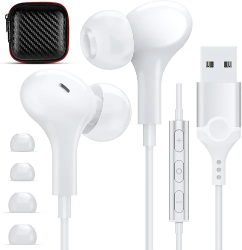 Miniatura 10 de Auriculares USB con micrófono para laptop, auriculares magnéticos con cable de 7.5 pies con aislamiento de ruido, auriculares intrauditivos con Negro