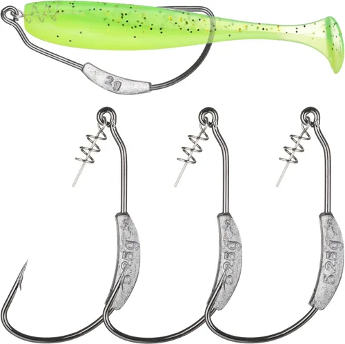 Miniatura 9 de Twistlock Fishing Hooks with Weight, 25pcs Worm Hooks with Centering Pin Spring Weighted Swimbait Hooks for Soft Plastic Lures Baits Bass Fishing