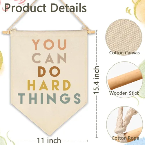 Miniatura 6 de Letrero de pared para aula, regalo para profesores, decoración inspiradora de vuelta a la escuela, bandera de pared con texto en inglés "You Can Do