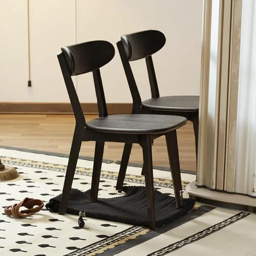 Sillas de cocina, 100% madera maciza de roble, silla moderna con respaldo curvo, sillas de cocina y comedor, silla moderna para sala de estar Negro
