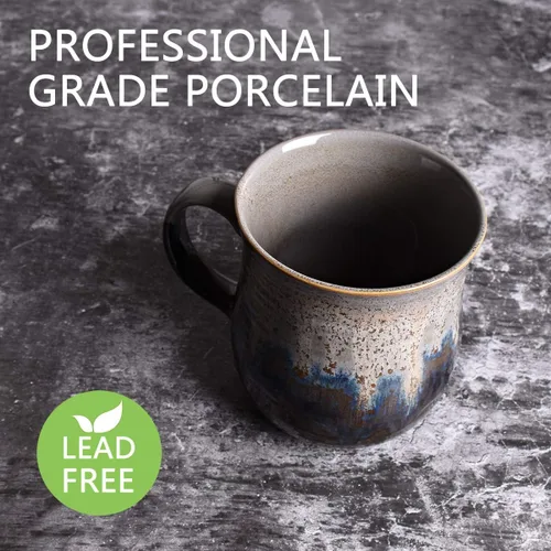 Miniatura 3 de Bosmarlin Taza de café grande de cerámica, taza de té grande para oficina y hogar, 21 onzas, apta para lavavajillas y microondas, 1 unidad Gris
