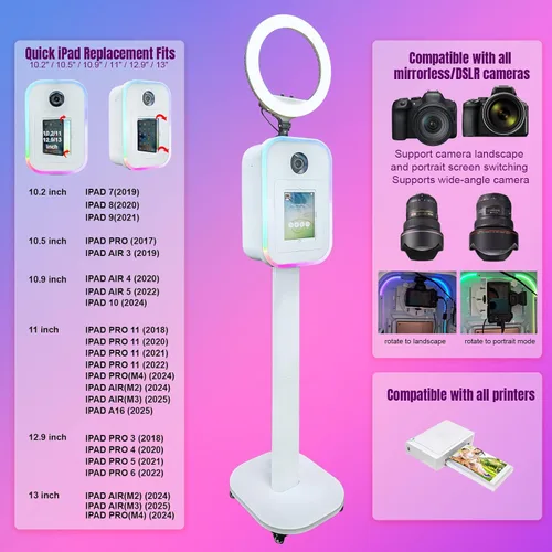 Miniatura 3 de Máquina portátil de cabina de fotos 2 en 1 - Compatible con iPad 10.2-13 y cámara DSLR, con funda de vuelo, control de aplicación RGB luz para Blanco
