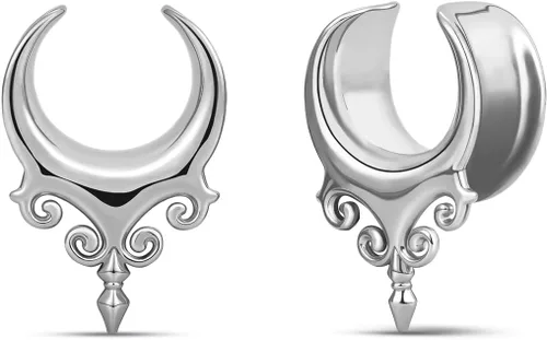 Miniatura 12 de ERKUOO 2 túneles ocultistas góticos barrocos de oreja de 2G a 1 pulgada de corazón, llama, media luna, espiral, dilatadores, joyería de piercing