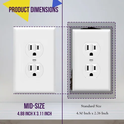 Miniatura 2 de ENERLITES Placa de pared de salida de receptáculo dúplex de tamaño mediano, placas de cubiertas de toma de corriente, tamaño medio de 1 banda, 4.88
