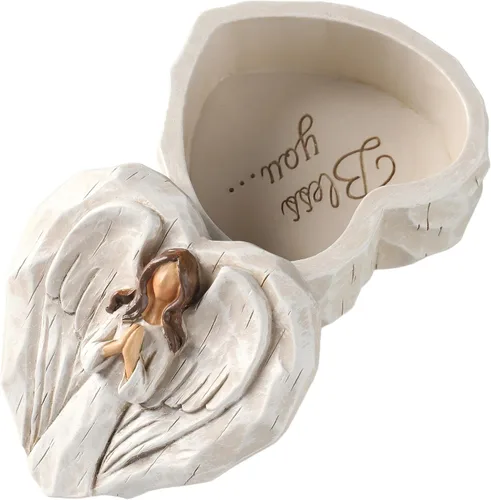 Hodao Figuras de ángel Regalo de ángel Caja de recuerdo esculpida pintada a mano White Elegance Angel-Bless You