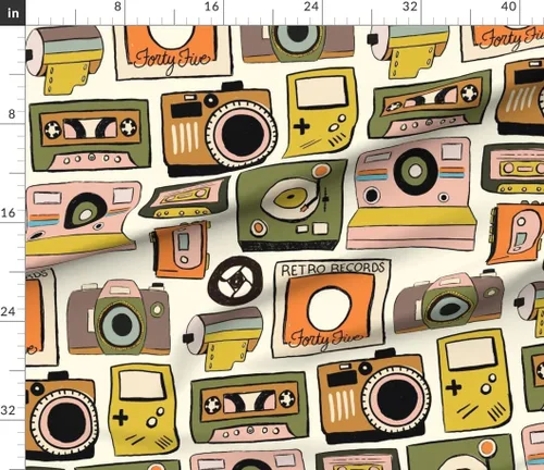 Miniatura 2 de Spoonflower Tela - Cinta de cassette Cámaras retro Fotografía Analógica Música Vintage Impreso en Pétalos Tela de Algodón Fat Quarter - Costura