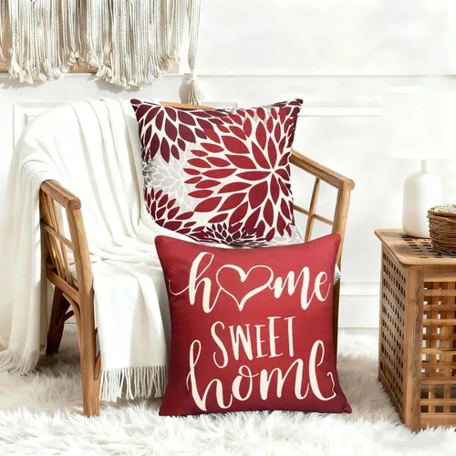 Miniatura 5 de Juego de 4 fundas de almohada decorativas de tiro de color rojo vino de 22 x 22 pulgadas, fundas de cojín cuadradas de lino, fundas de almohada Vino