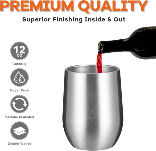 Miniatura 4 de COMOOO Vaso de vino aislado de 12 onzas con tapa, vaso de vino de acero inoxidable sin tallo, vaso de vino de doble pared al vacío con pajita, café