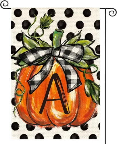 Miniatura 23 de AVOIN colorlife Bandera de jardín con monograma de otoño con letra G, diseño de calabaza, de 12 x 18 pulgadas, doble cara exterior, pequeña