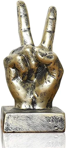 Miniatura 10 de Lependor Estatuas de escritorio de gestos de mano de poliresina plateada, decoración de escultura de dedo, dedos de plata de la victoria Dedos