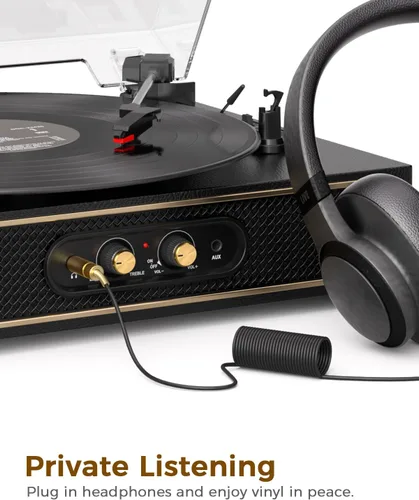 Miniatura 7 de Tocadiscos retro Bluetooth con altavoces integrados, tocadiscos de 3 velocidades por correa, control de graves y agudos, reproductor de vinilo Negro