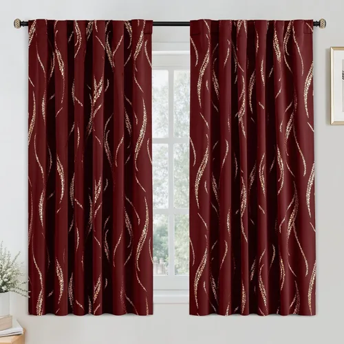 Miniatura 68 de Yakamok Cortinas opacas de 84 pulgadas de largo para sala de estar, con aislamiento térmico, patrón de líneas onduladas doradas, patrón de puntos