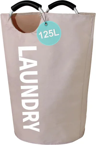 Miniatura 12 de WOOHA Cesta de lavandería grande de 115 litros, cesta plegable para ropa, cestas altas de tela plegables para dormitorio, armario, baño, Rosa