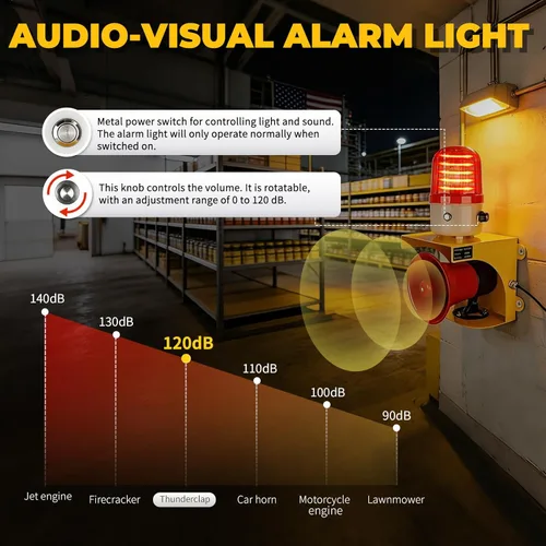 Miniatura 3 de AC110V Sirena Industrial de Alarma con Luz Estroboscópica - Bocina Fuerte de 120dB y Luz de Advertencia de Baliza Roja Impermeable para Emergencias