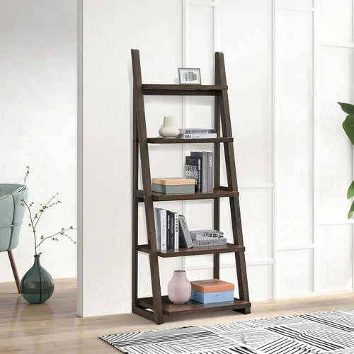 Miniatura 5 de KEVINSPACE Estantería de escalera de 4 niveles, estantería de escalera montada en la pared con 2 cajones, estantería moderna con marco de metal
