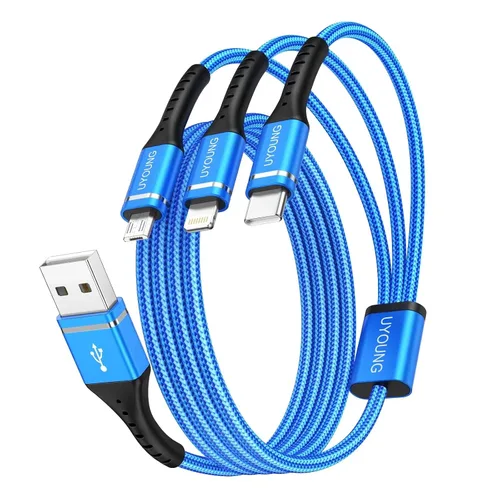 Miniatura 13 de Cable de carga múltiple corto de 1 pie, paquete de 2 cables de carga 3 en 1, cables universales trenzados para teléfono con conectores