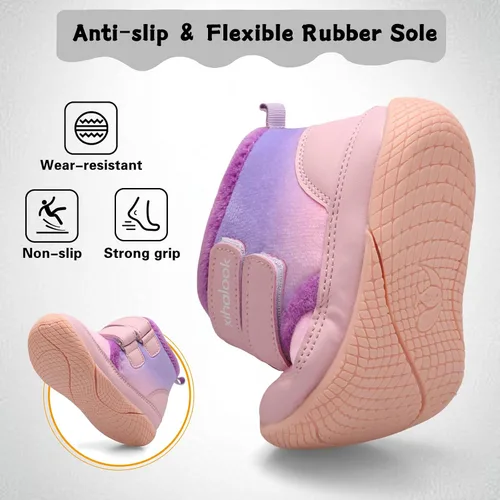 Miniatura 5 de XIHALOOK Botas de invierno para niños y niñas, para clima frío, zapatos cálidos de piel sintética con dos ganchos y bucle