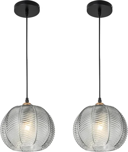 Miniatura 21 de Lámparas colgantes de esquina vintage para sala de estar, lámpara colgante de vidrio acanalado ámbar con cable enchufable, lámpara colgante bohemia