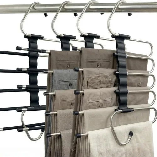 Miniatura 8 de Perchas mágicas para pantalones que ahorran espacio, paquete de 2 para armario, múltiples capas, multifuncional, organizador para pantalones