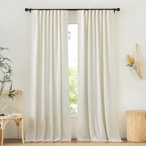 NICETOWN - Cortinas gruesas de lino para sala de estar, juego de 2 paneles, con trabilla trasera/bolsillo para barra y cinta de pliegues, privacidad