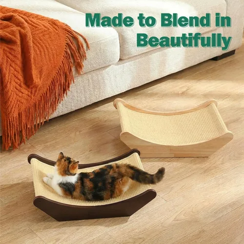 Miniatura 6 de Zakkart Hamaca rascador de sisal para gatos, rascador 2 en 1 para gatos y cama de descanso, tapete de sisal 100% natural, marco de madera maciza