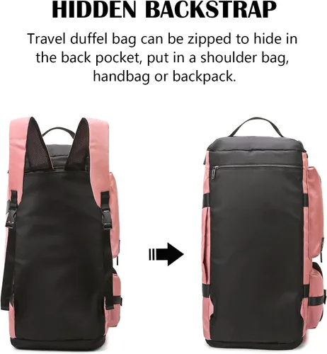 Miniatura 7 de Eslcorri Bolsa de viaje de 65L para mujer, bolsa de gimnasio deportiva grande 3 en 1, Púrpura, Bolsas de lona